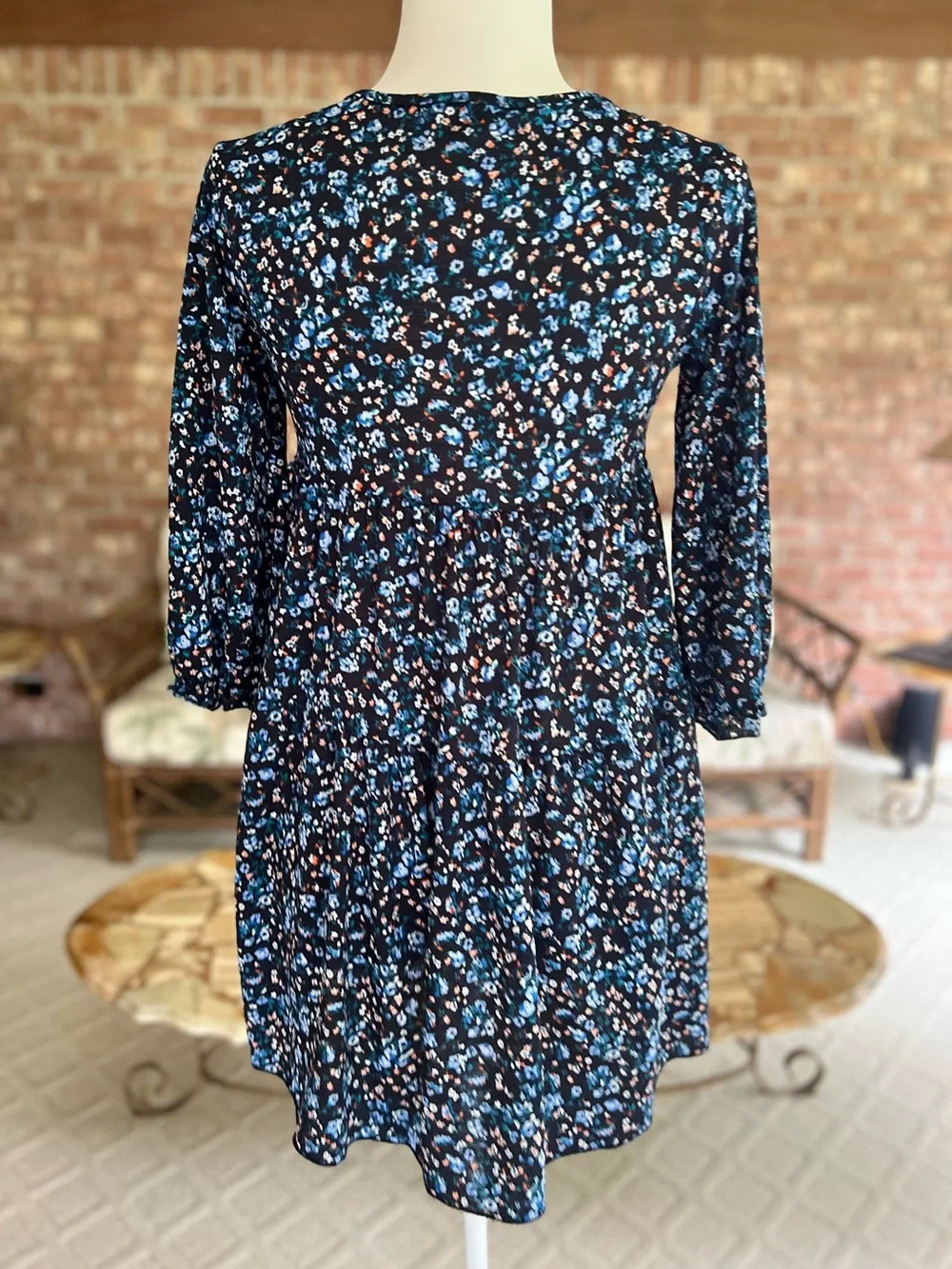 La La Land Creative Co. Navy Blue Floral Babydoll Mini Dress XS Cottagecore